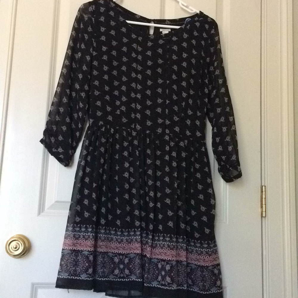 3/4 sleeve floral black dress